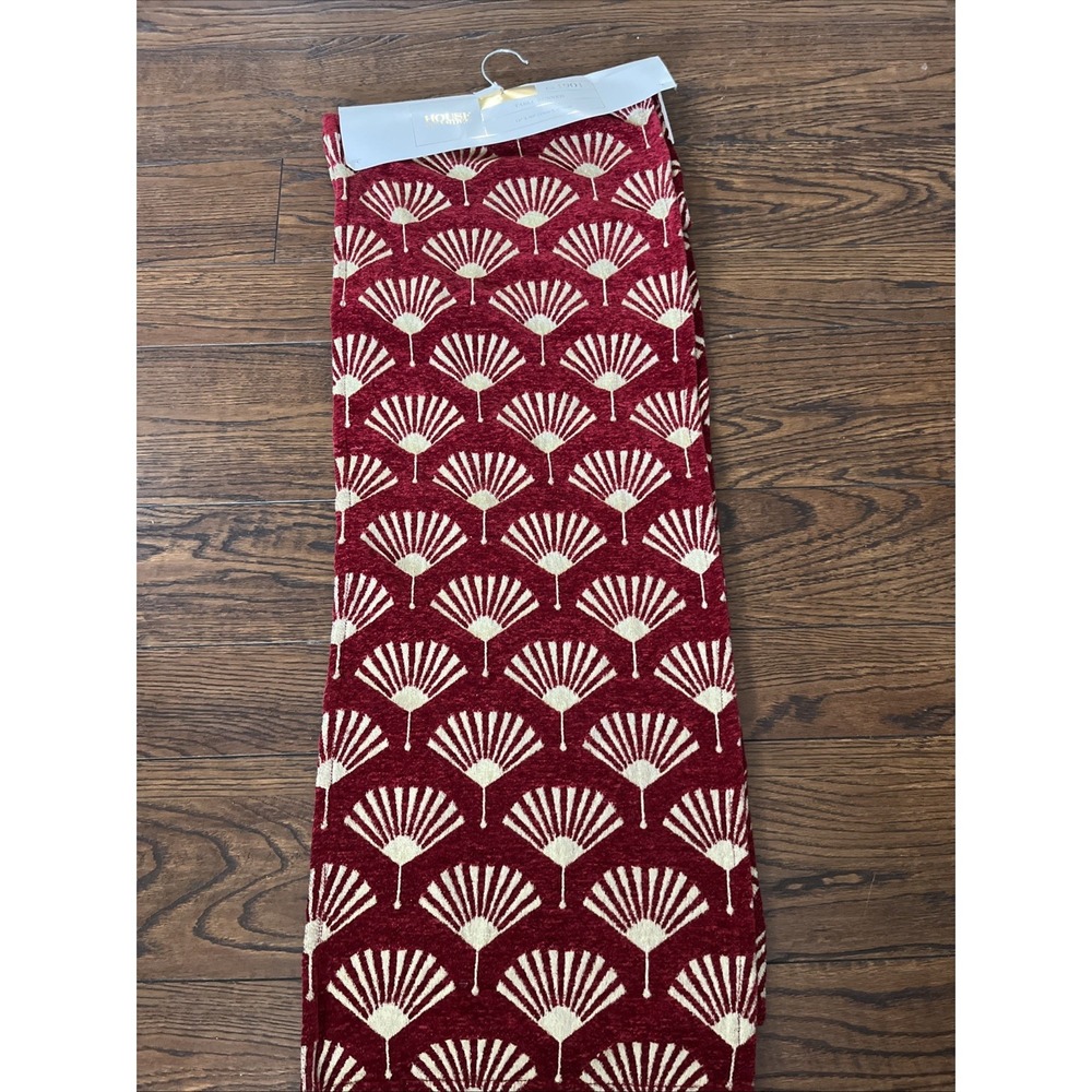 HOUSE & GARDEN Red/Maroon Beige Fan Table Runner 14" X 90"